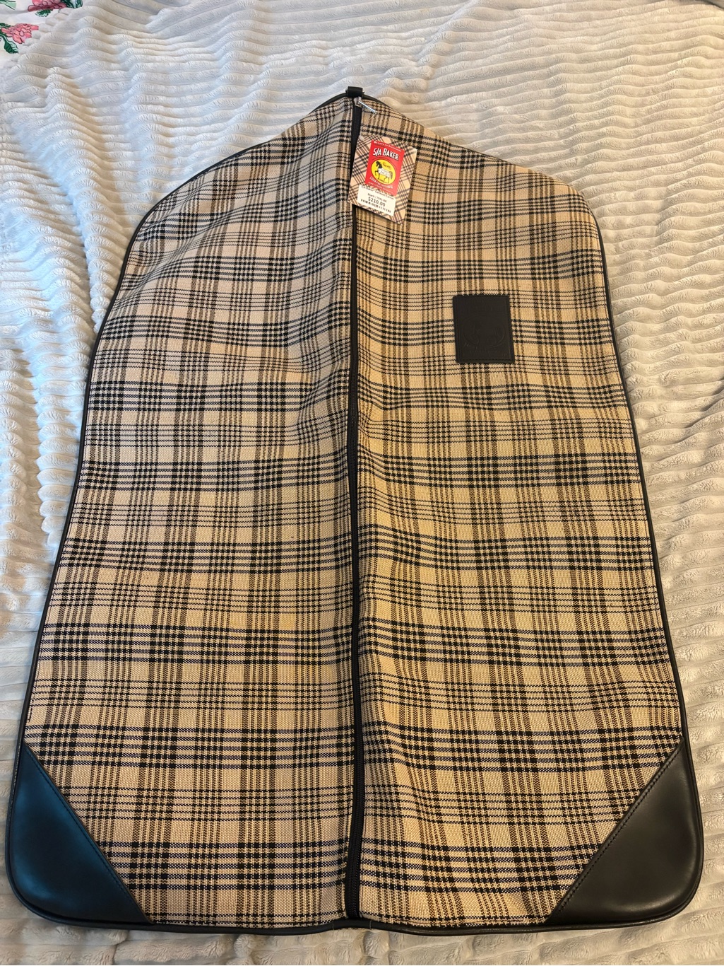 Brand New With Tags Classic Plaid Garment Bag With Leather Corners